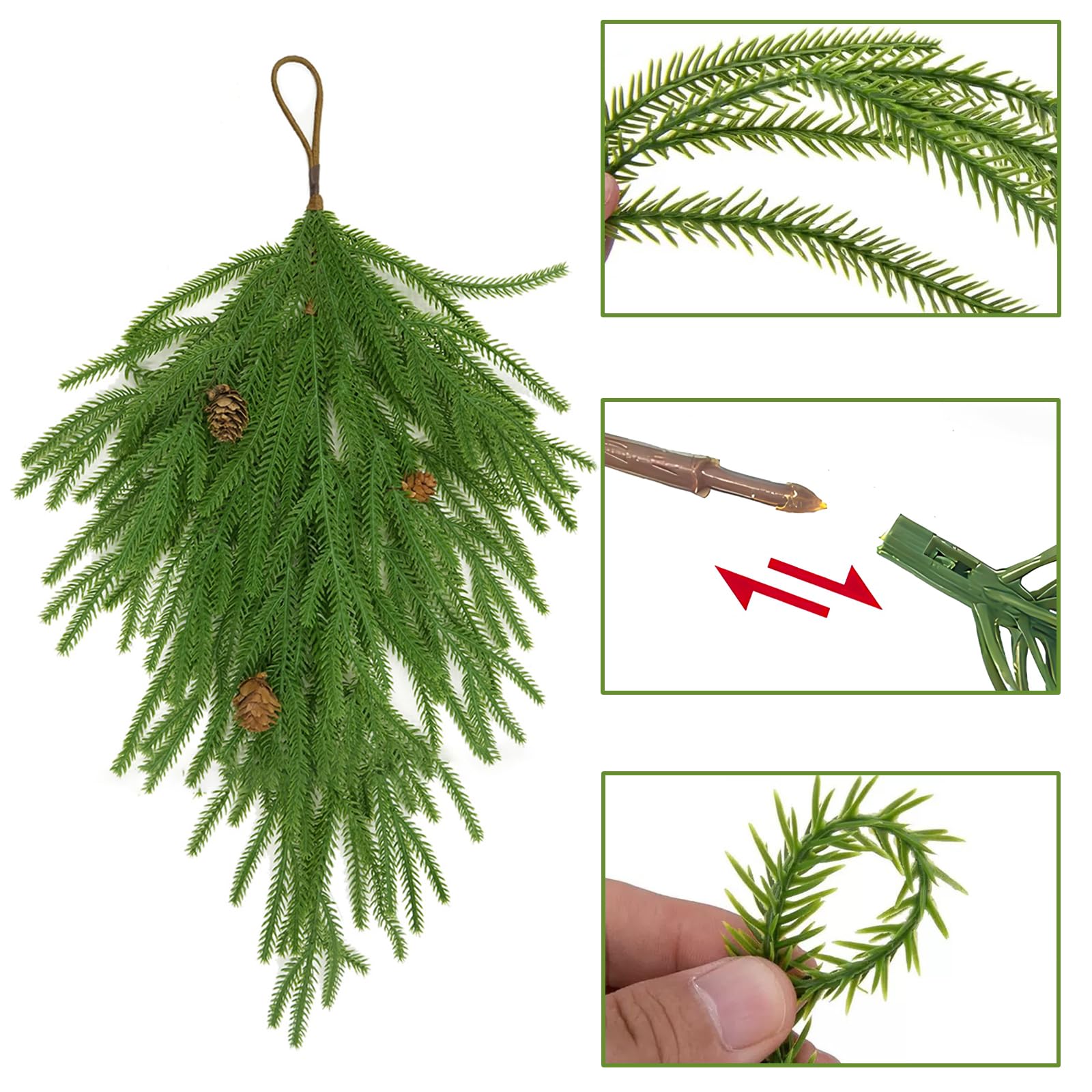 2 Künstliche Tannenzweige 68 Cm – Biegsame Kiefernzweige Für Drinnen & Draußen, Wasserfest & Realistisch – Weihnachtsdeko Für Terrasse, Wand, Kamin, Tür