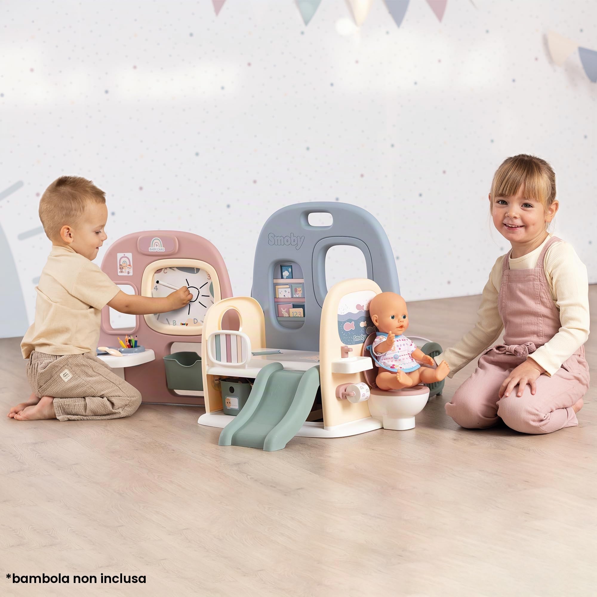 Smoby - Baby Care Asilo delle Bambole, 7600240307, +3 Anni, 5 Aree Gioco, 27 Accessori, Made in France