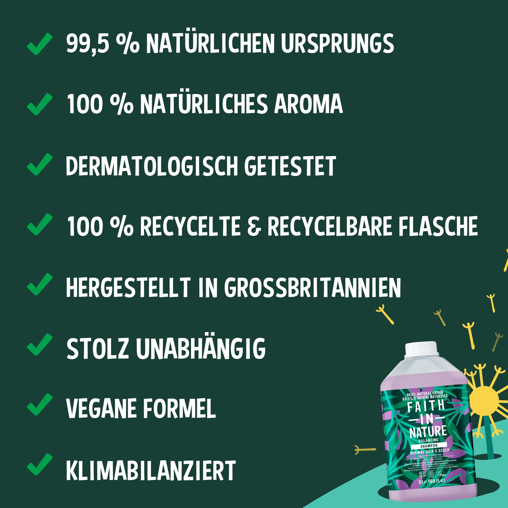 Faith In Nature Natürliches Lavendel- & Geranium-Shampoo, ausgleichend für normales Haar und Kopfhaut, vegan & tierversuchsfrei, ohne SLS, Silikone oder Parabene, 5-Liter-Nachfüllpack
