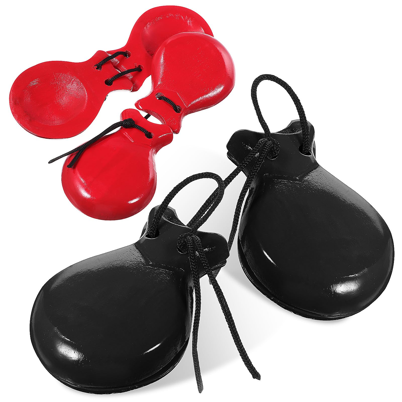 Nacchere in Legno per Bambini, Strumento Musicale Percussioni Suono Nitido, Set 2 Paia Colore Nero e Rosso, Giocattolo Educativo per Apprendimento Musicale e Sviluppo Ritmico