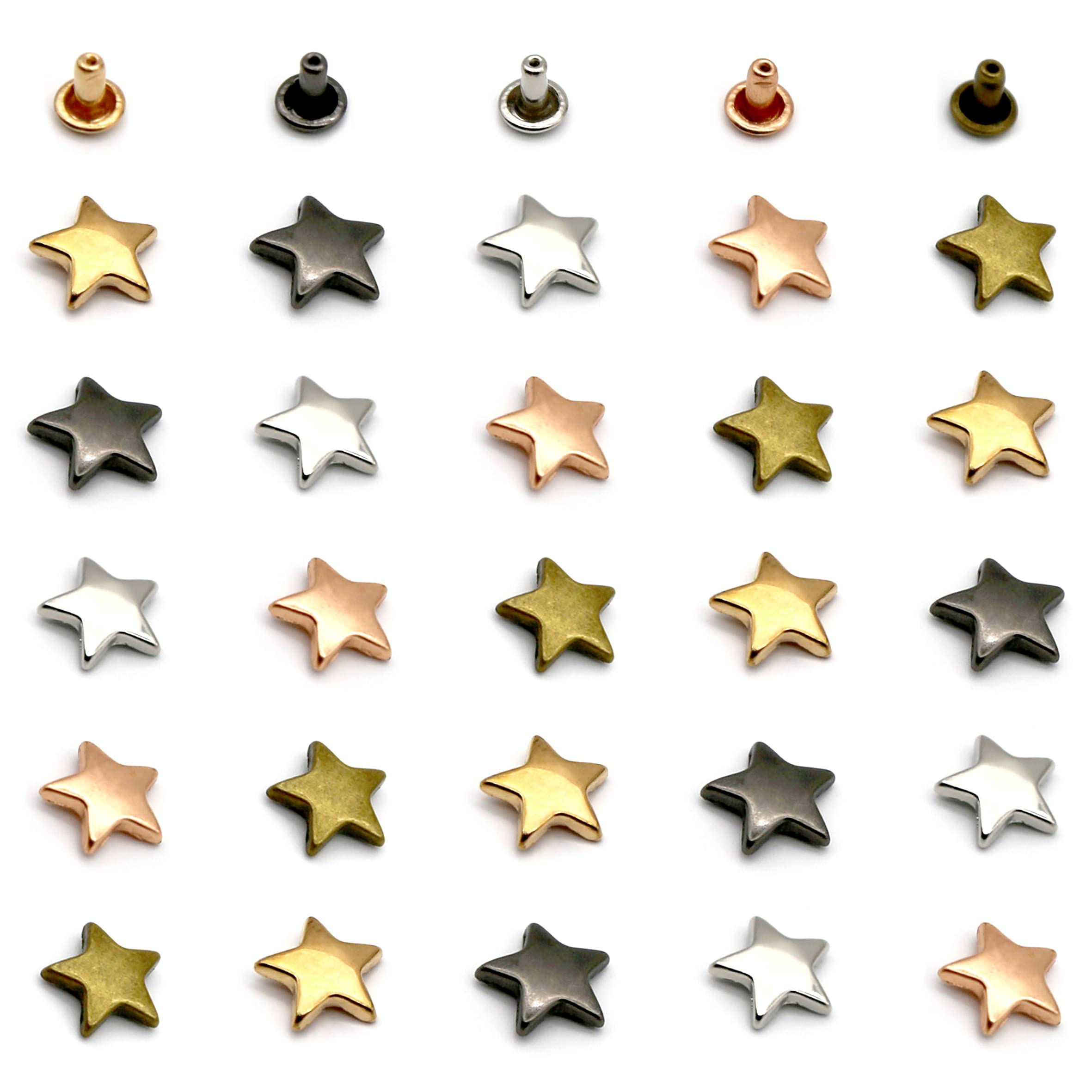 INKNOTE 250 Sets 5 Colors Metal Star Rivets Five-Pointed Star Nails Garment Rivets Leather Tacks Studs and Spikes for Clothing Bags Belts Dog Collar Shoes DIY Leather Craft Accessories