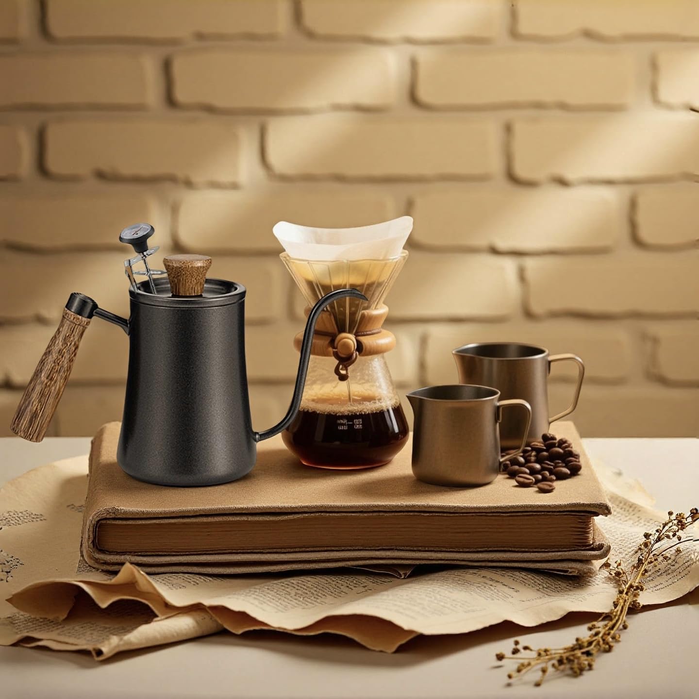 Pour Over Kaffeekessel – 550 Ml Schwanenhals-Kanne Mit Thermometer – Edelstahl & Holzgriff