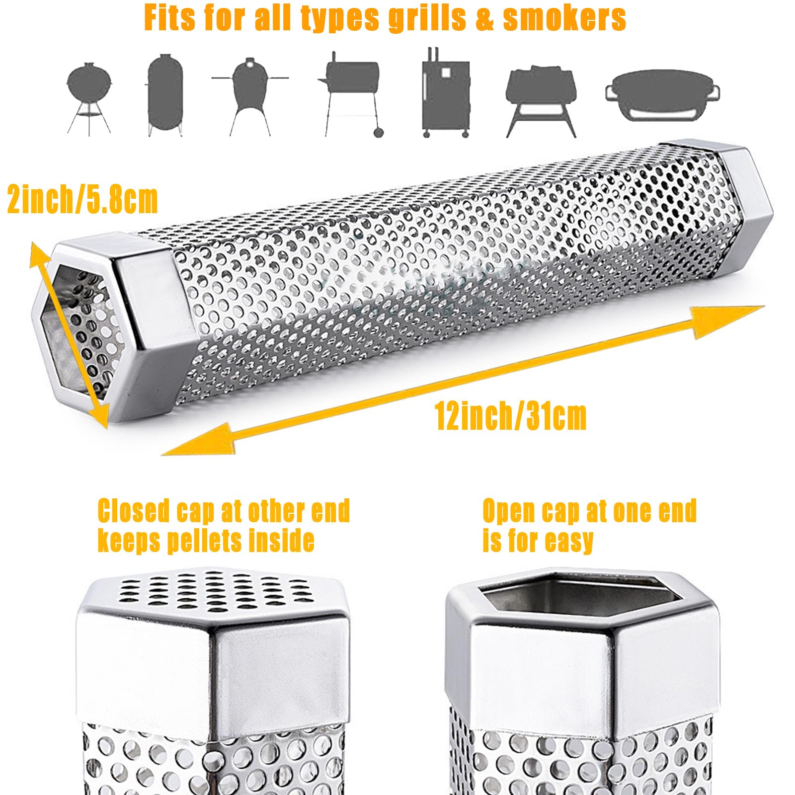 Joyeee Tubo per Affumicatore BBQ, Smoker Tube BBQ in Acciaio Inox, per qualsiasi griglia o affumicatore, fumatori caldo/freddo (31cm)