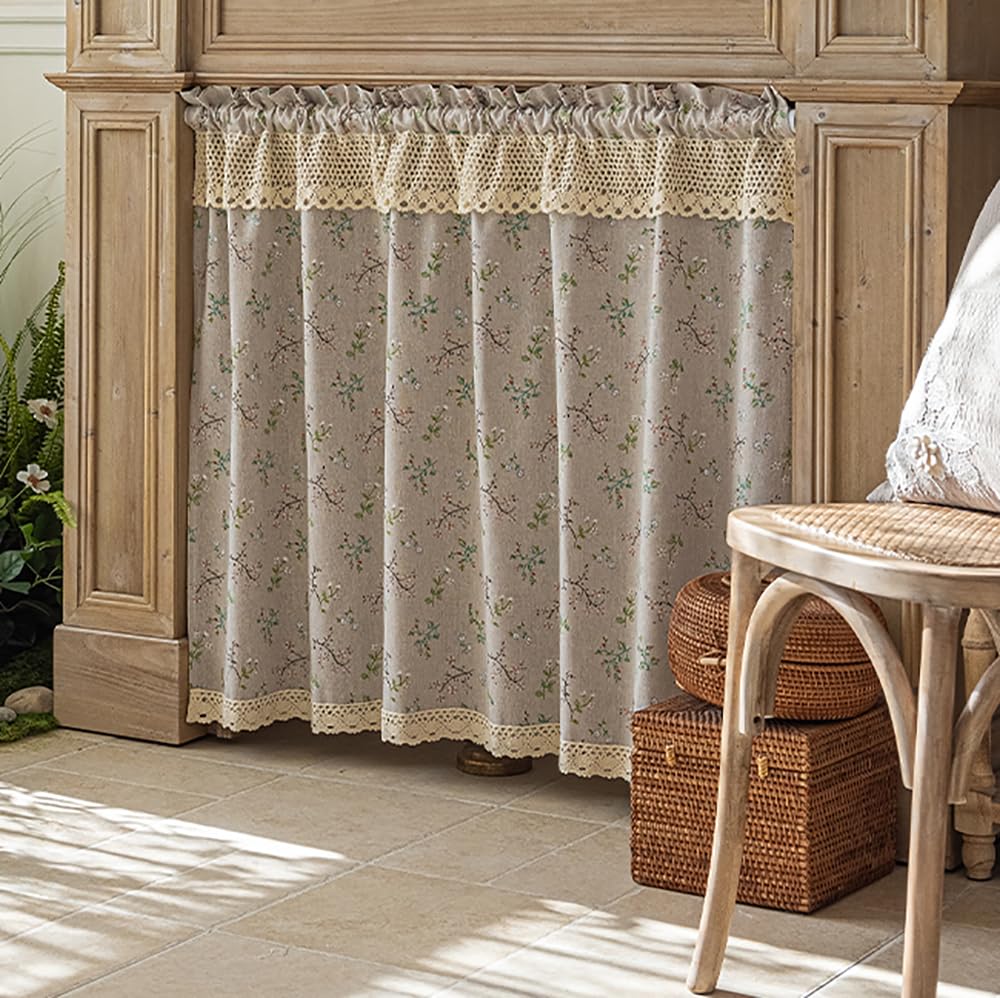 Tenda Cucina Rustica Beige - Mezza Tenda In Cotone E Lino Floreale Per Finestre Piccole - Foto 3