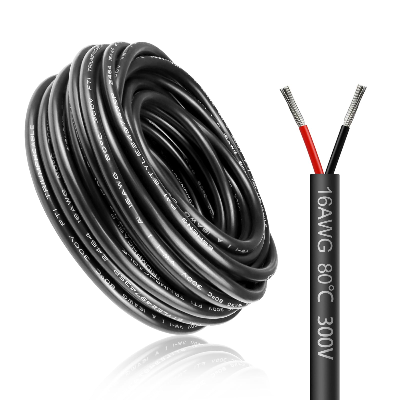 LightingWill 98.4FT/30M 16AWG 2x1.5mm² Electrical Wire 2 Core Cable, 16 Gauge 5V/12V/24V/240V/300V Low Voltage Extension Cable, Tinned Copper Wires, Flexible Wire High Temperature Resistant