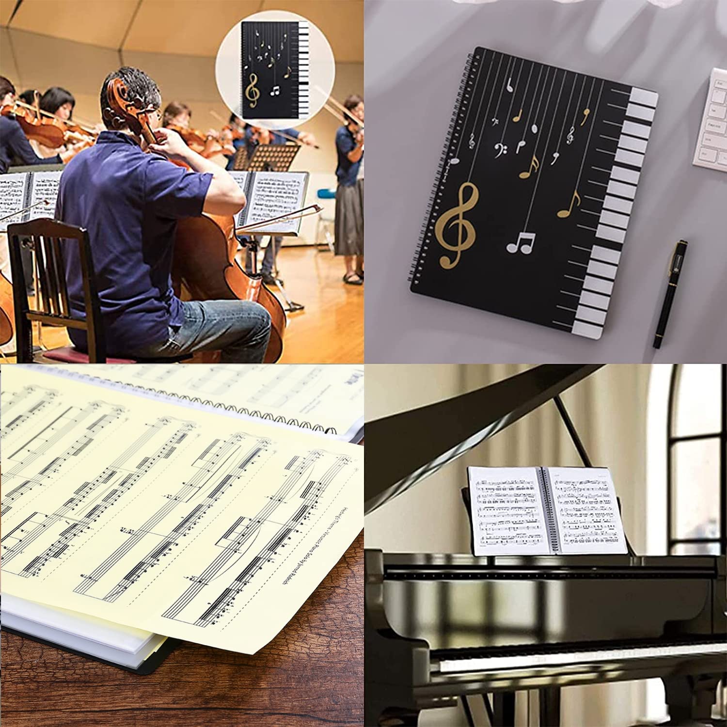 Raccoglitore per file musicali, formato A4, formato A4, per documenti, 50 páginas/100 tasche, per spartiti, pianoforte, chitarra, violino
