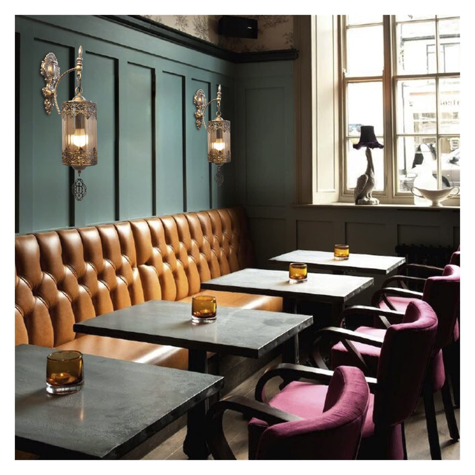 Lámpara de pared, Retro Turquía Lámpara de pared Pantalla de vidrio Soporte galvanizado Compatible con bar Restaurante Cocina Cafetería Lámparas de pared Accesorios Pasillo, Lámpara de pared moderna