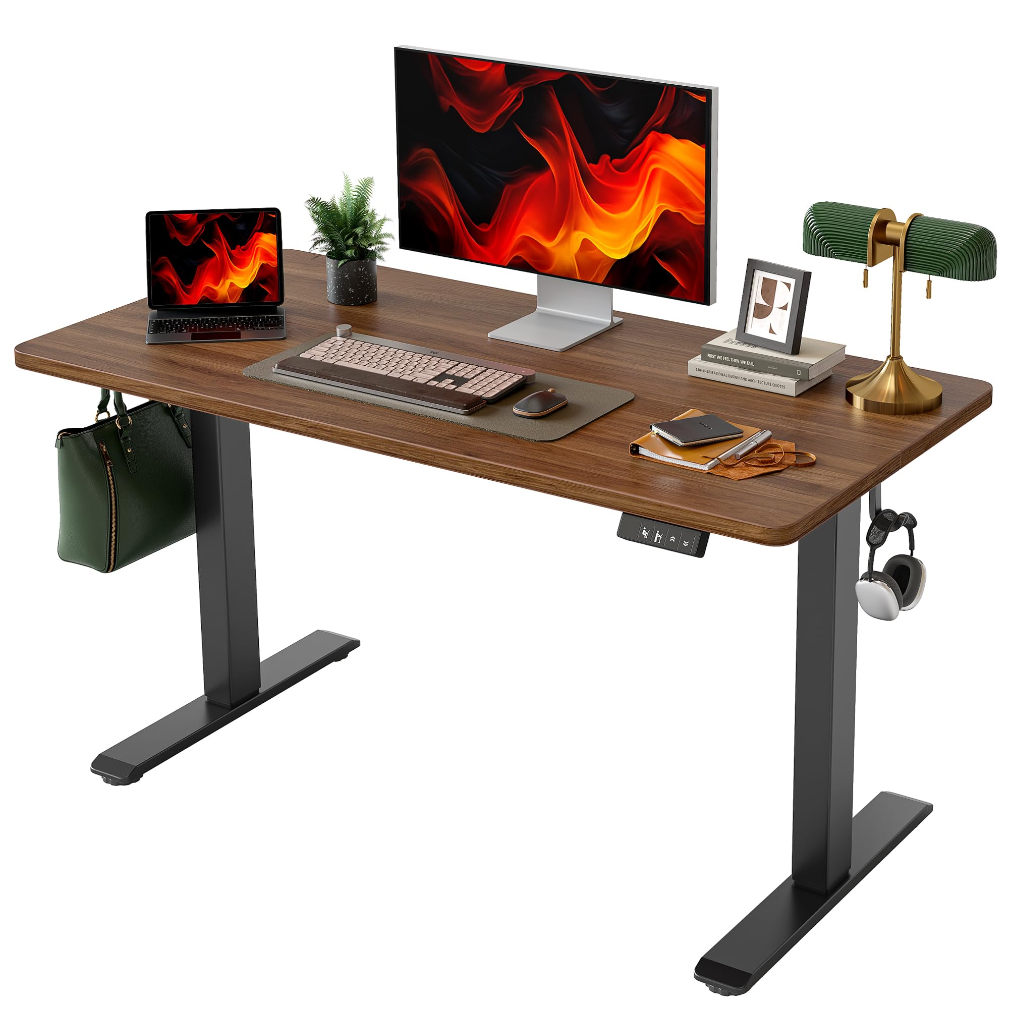 TIQLAB Electric Standing Desk, 47 * 24 Inches Adjustable Height Stand up Desk,Sit Stand Home Office Table with Splice Board, Black Walnut