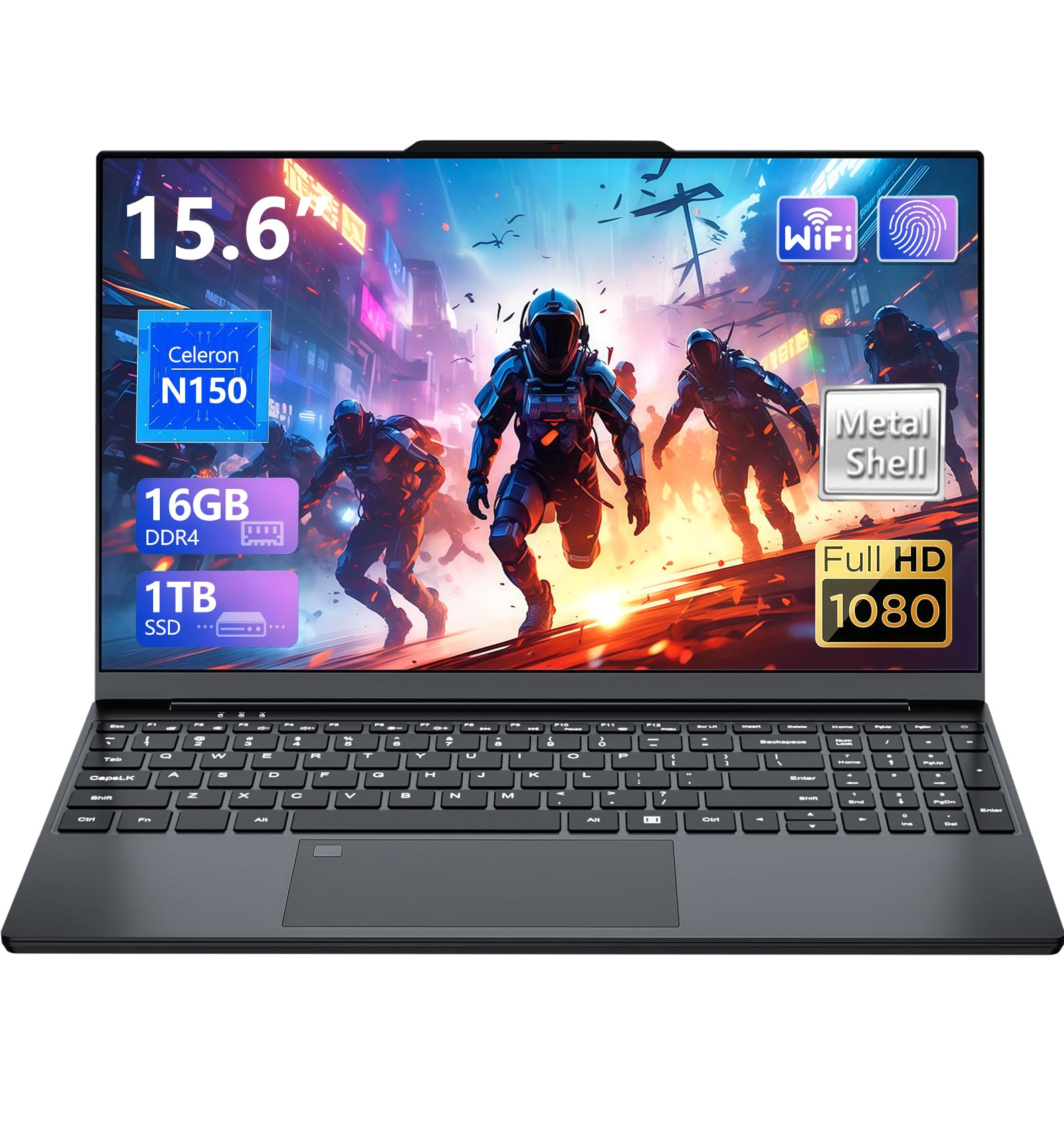 Gaming Laptop, 15.6 Inch Laptop Computer with N150 Processor(up to 3.6GHz), 16GB RAM 1TB SSD,Backlit Keyboard, FHD 1920 * 1080,WiFi 5,BT 4.2,Fingerprint Unlocking,Win 11 Pro,laptops for Gaming