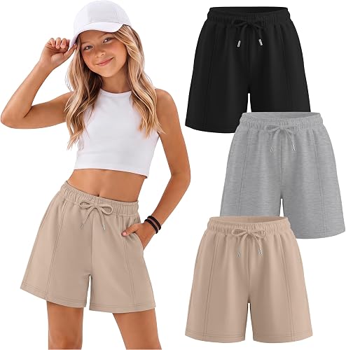 LessonZoo 3 Pack Girls' Shorts, 3-Color, 7-8 Years
