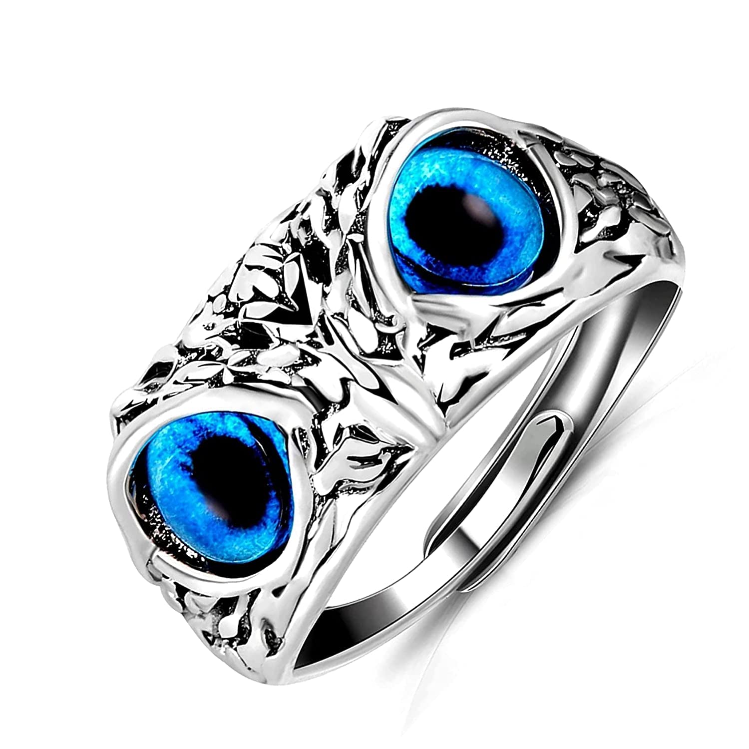 vientiq Oxidized Silver Crystal Studded Purple Owl Eye Unisex Finger Ring-picture-36