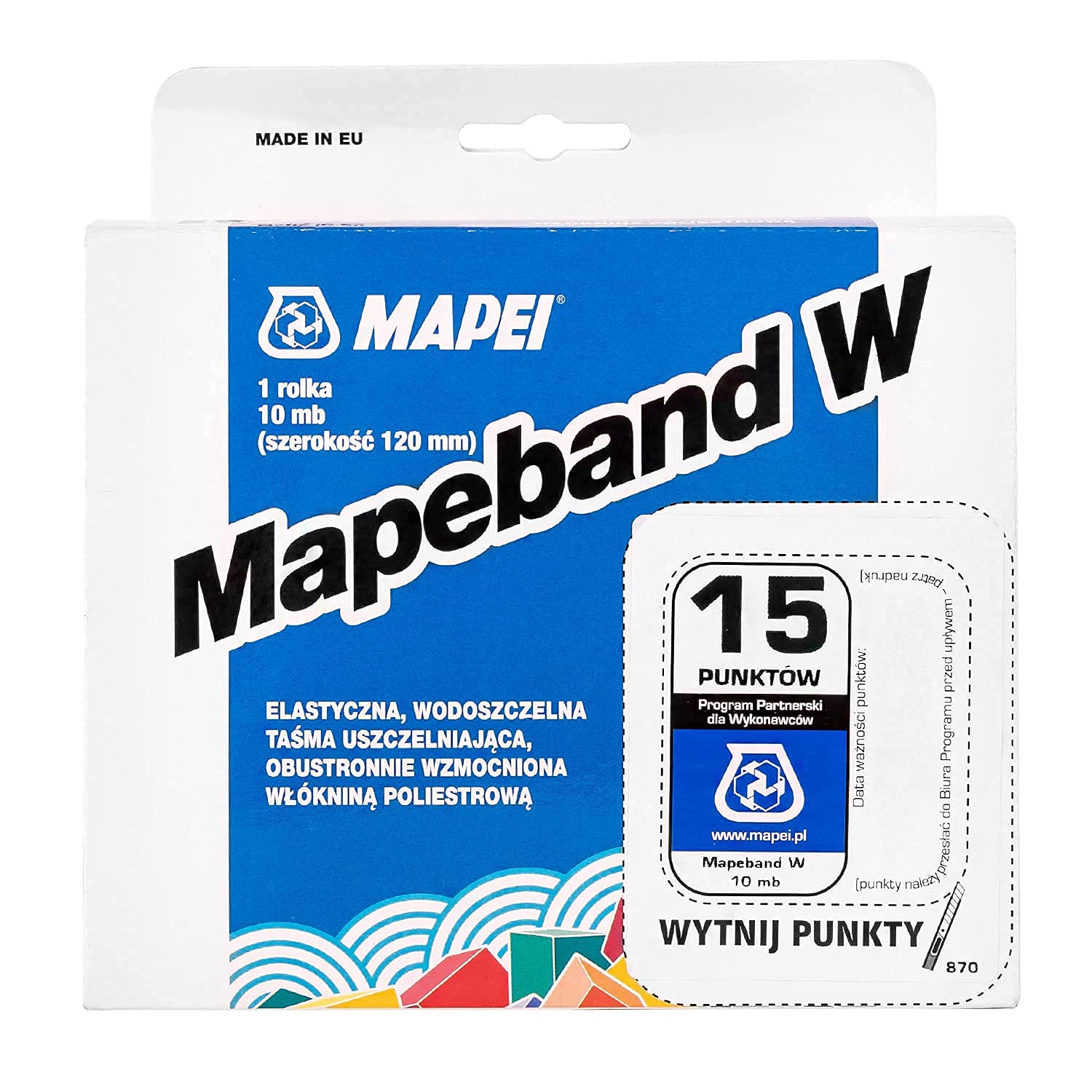 Taśma uszczelniająca MAPEI MAPEBAND W 10mb wodoszczelna, wzmocniona włókniną poliestrową