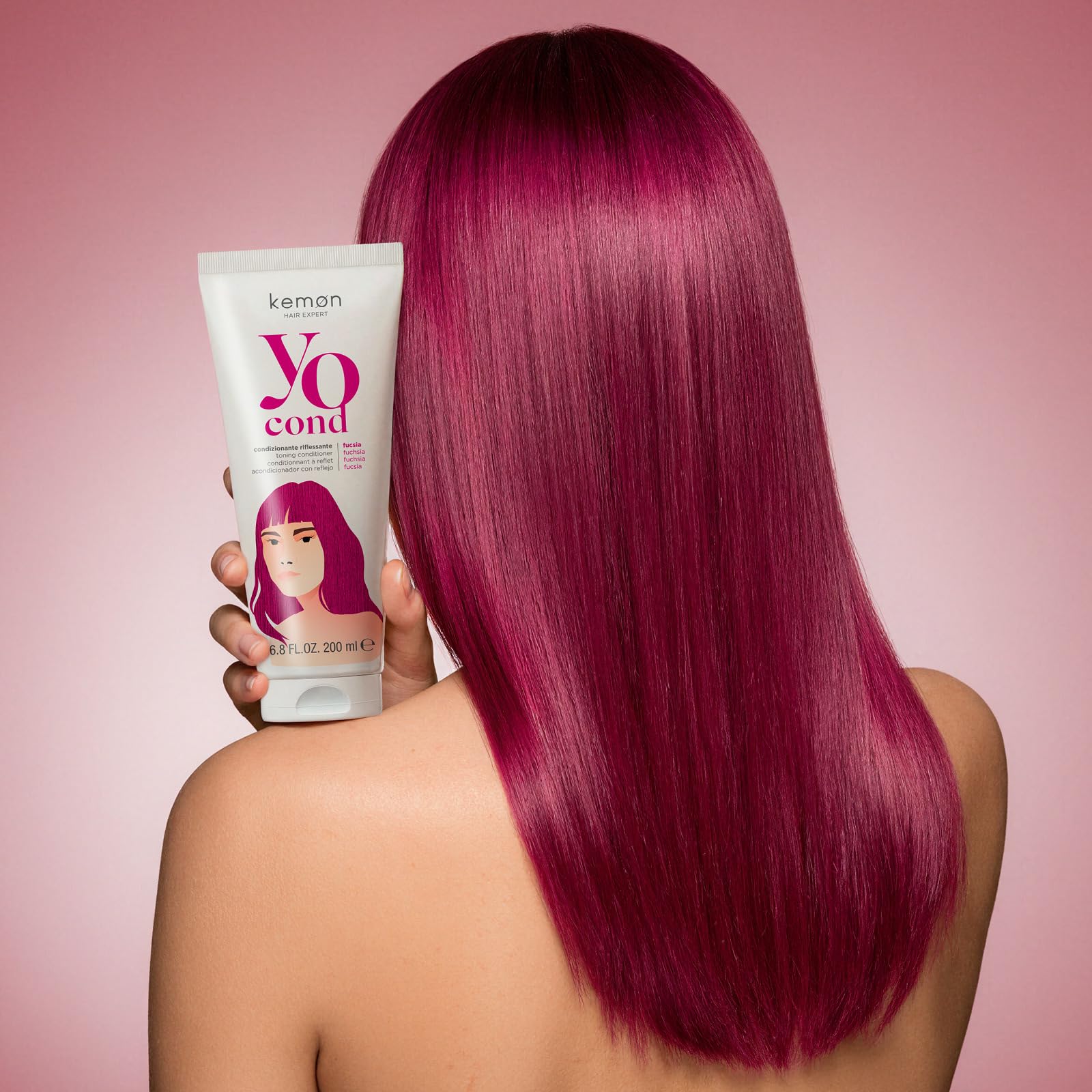Kemon Yo Cond Fucsia - Maschera Riflessante Professionale con Formula YoVeg e Velian Complex, Nutre e Illumina i Capelli in 3 Minuti, 88% Ingredienti Naturali, 200 ml