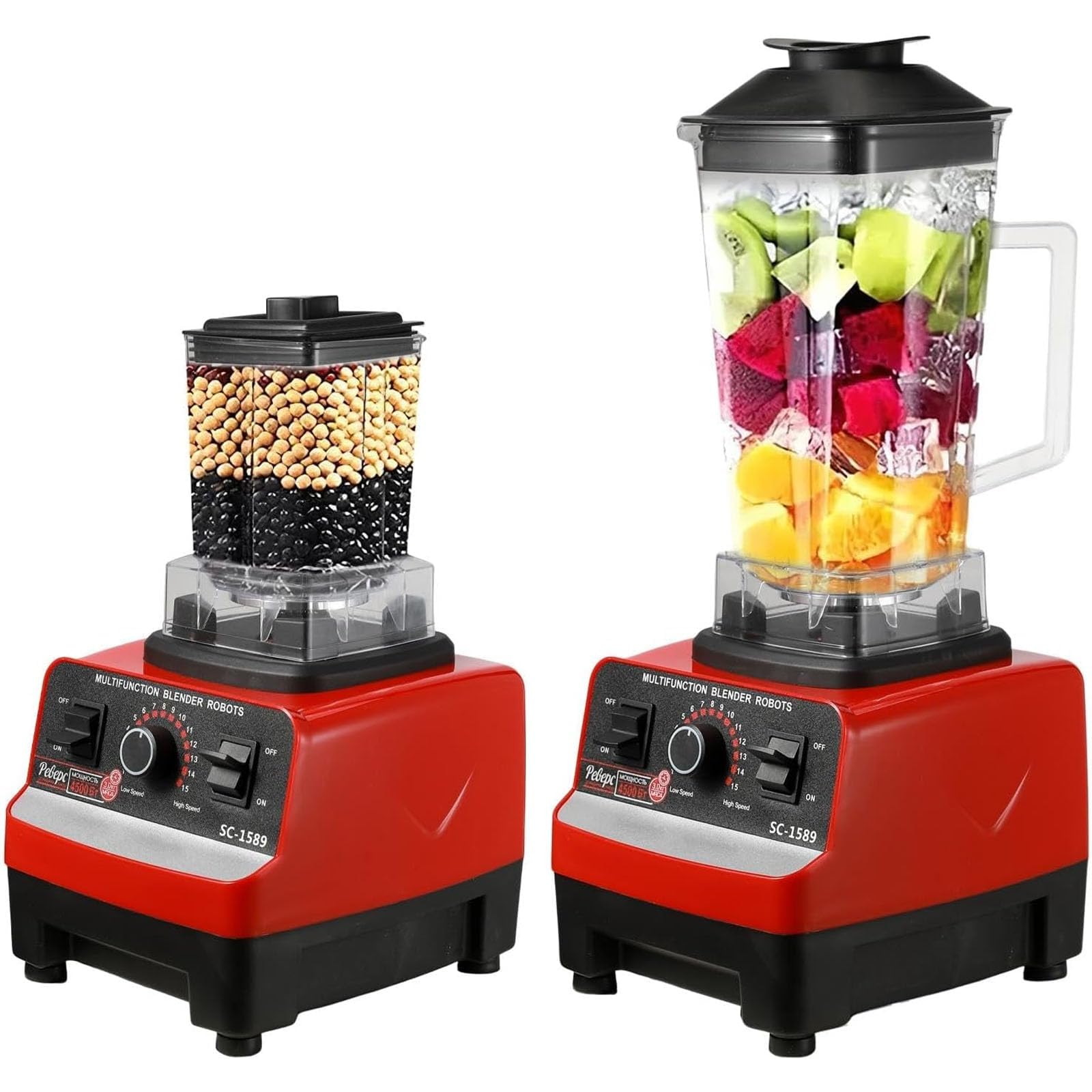 Blender Komercyjny 2L - 4500W Wysoka Prędkość Smoothie Maker Z Kubkiem 650ml, 6 Ostrzy Ze Stali Nierdzewnej, Regulowana Prędkość I Pulse, Sokowirówka Młynek I Kruszarka Lodu
