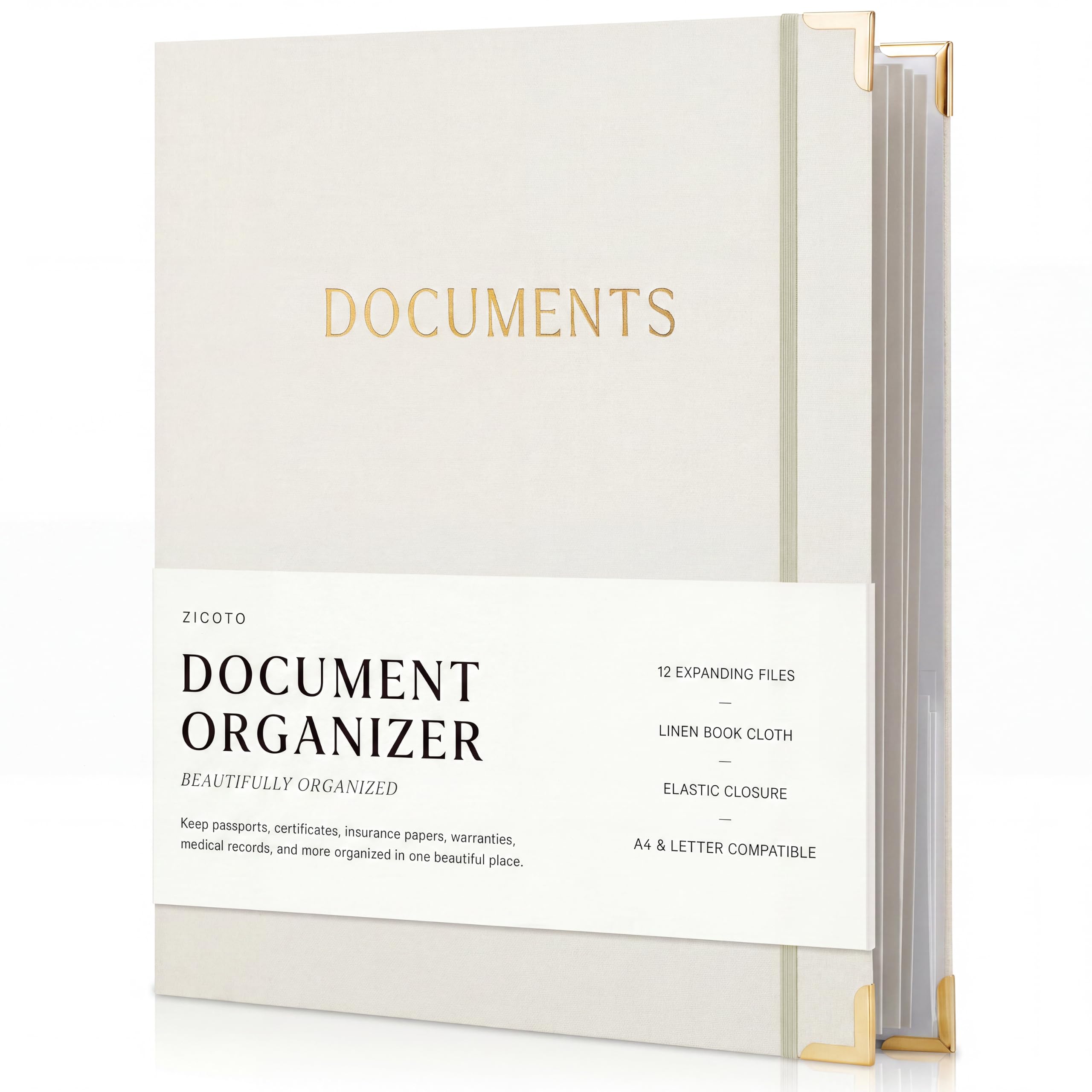 Aesthetic Document Organizer Folio - Linen Cover Life and Family Emergency Binder - Perfect Files Organizer for Your Important Documents, Birth Certificates, Passports, Social Security Cards, Photo