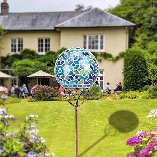 Miniatura 6 de VCUTEKA Luces solares para exteriores, decoración de jardín, mosaico, luces solares de jardín, bola de vidrio impermeable, luz LED de estaca para