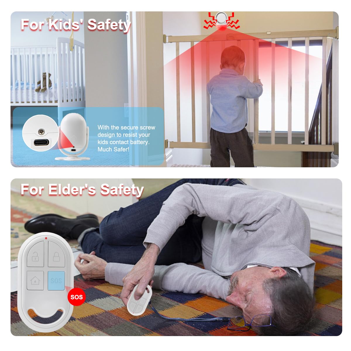 GALOOK Alarmas para Casa con 2 Control Remoto, Sensor de Movimiento con Alarma para Casa, Tienda, Oficina, Furgoneta, Garaje, Control Remoto Infrarrojo Sistema de Alarma Antirrobo, 125dB