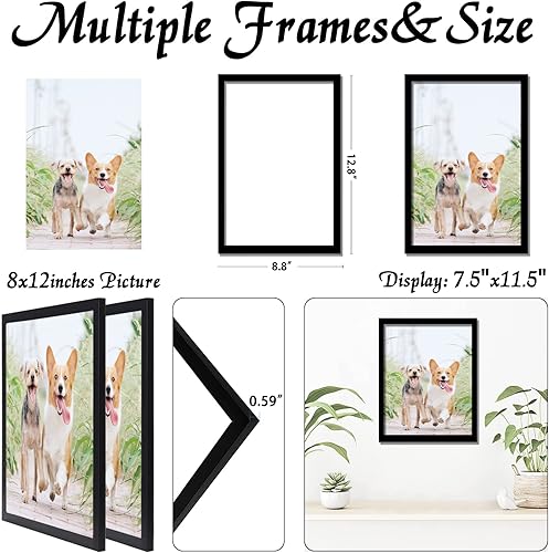 Miniatura 3 de Juego de 2 portarretratos de 8 x 12 pulgadas, marcos de fotos negros de alta transparencia para galería de pared horizontal de escritorio vertical
