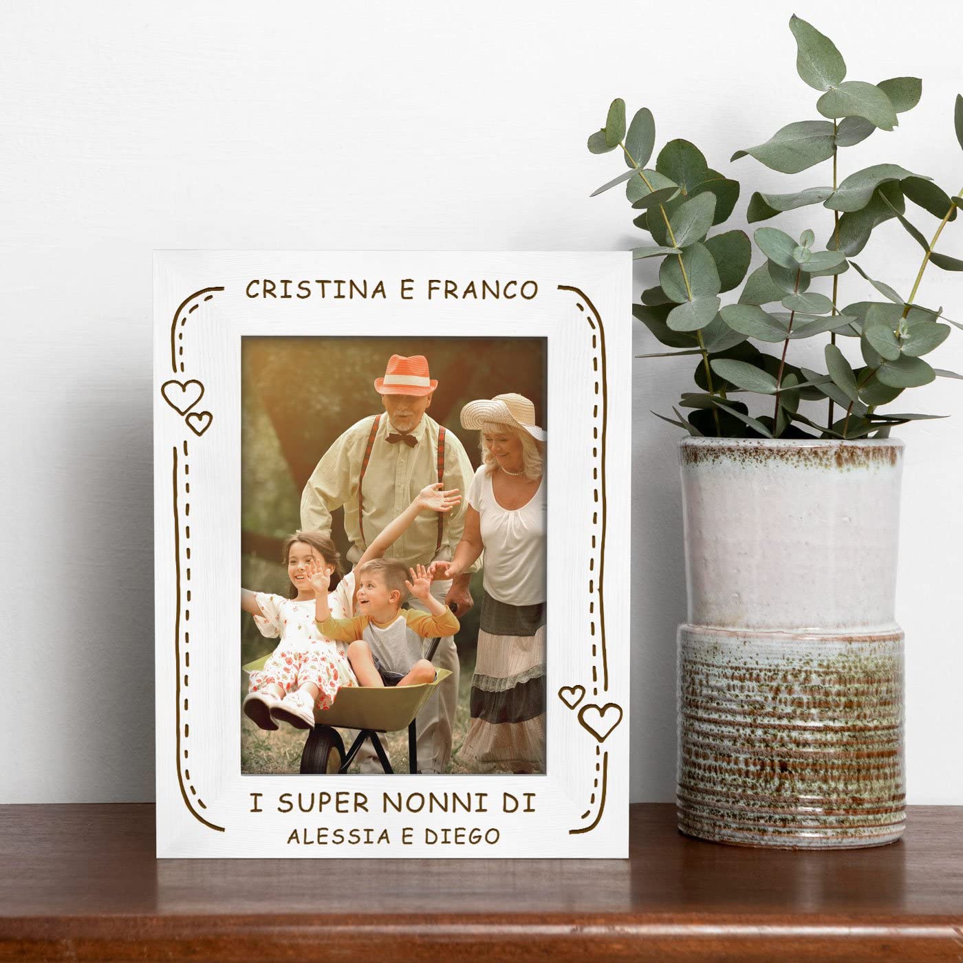Cornice con dedica personalizzata e FOTO INCLUSA, Portafoto incisione, regalo sposi, nascita, nonni con incisione laser, quadretto per foto - Italia