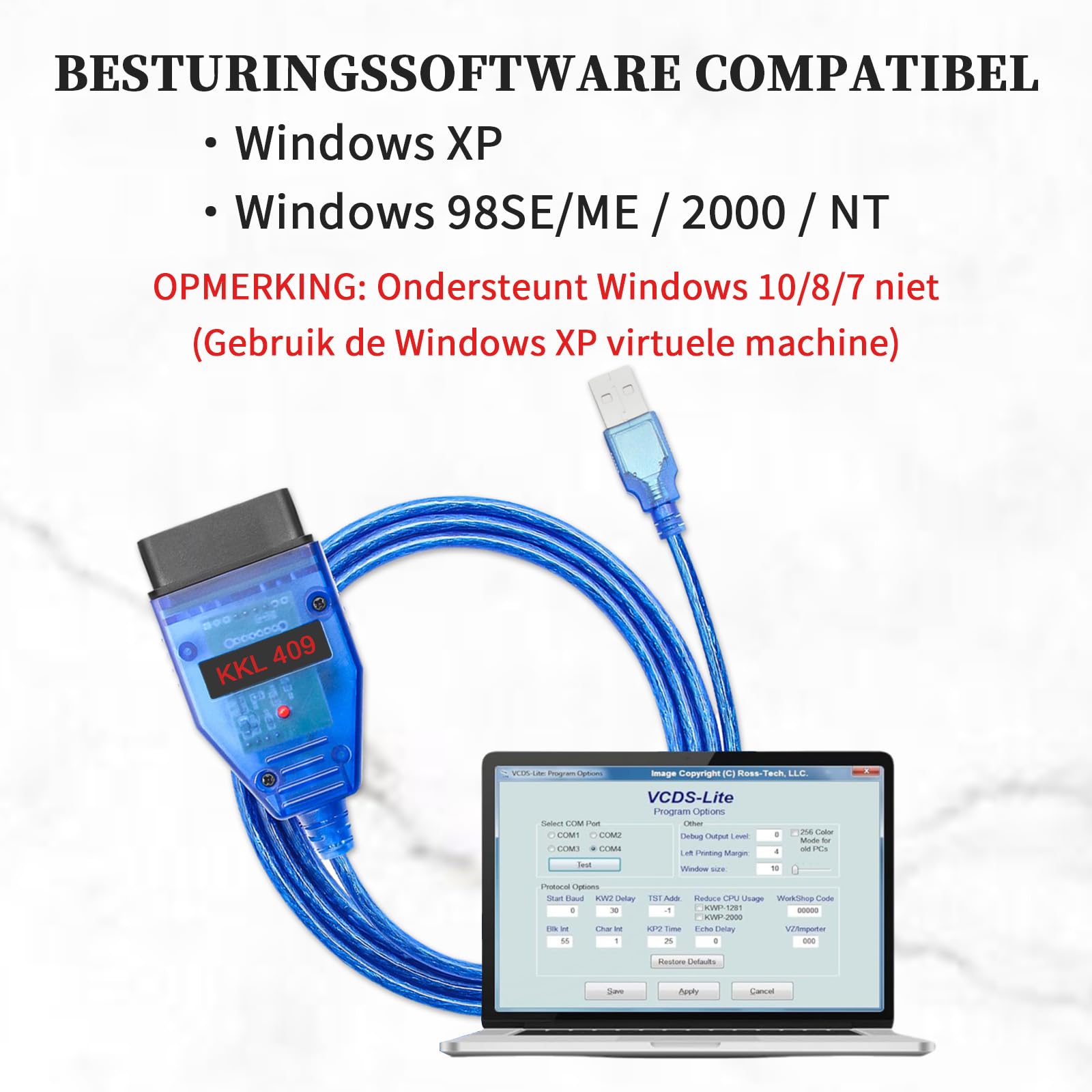 KKL 409 cavo USB con Chip originale FTDI FT232RL adatto per V-w,Volk-s,Audi,Seat,Skoda veicoli dal 1996 oltre,OBD2 per strumento di scansione ECU auto per software diagnostico V A G-COM Windows XP