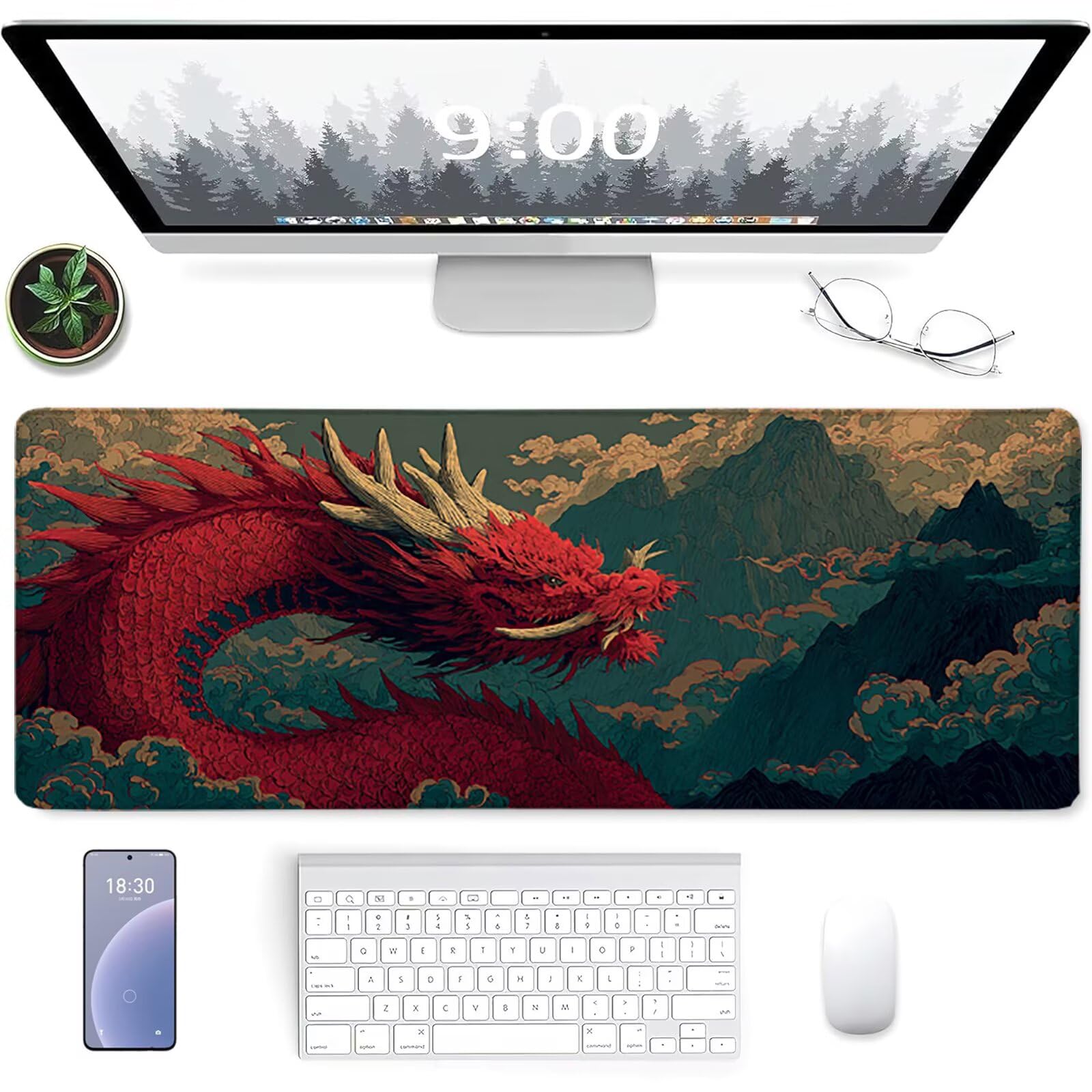 Dragon Gamingowa podkładka pod mysz 1600 x 800 x 3 mm, podkładka pod mysz XXL ze zszytymi krawędziami, akcesoria gamingowe, poprawia precyzję i prędkość, podkładka pod mysz, duża podkładka pod mysz do