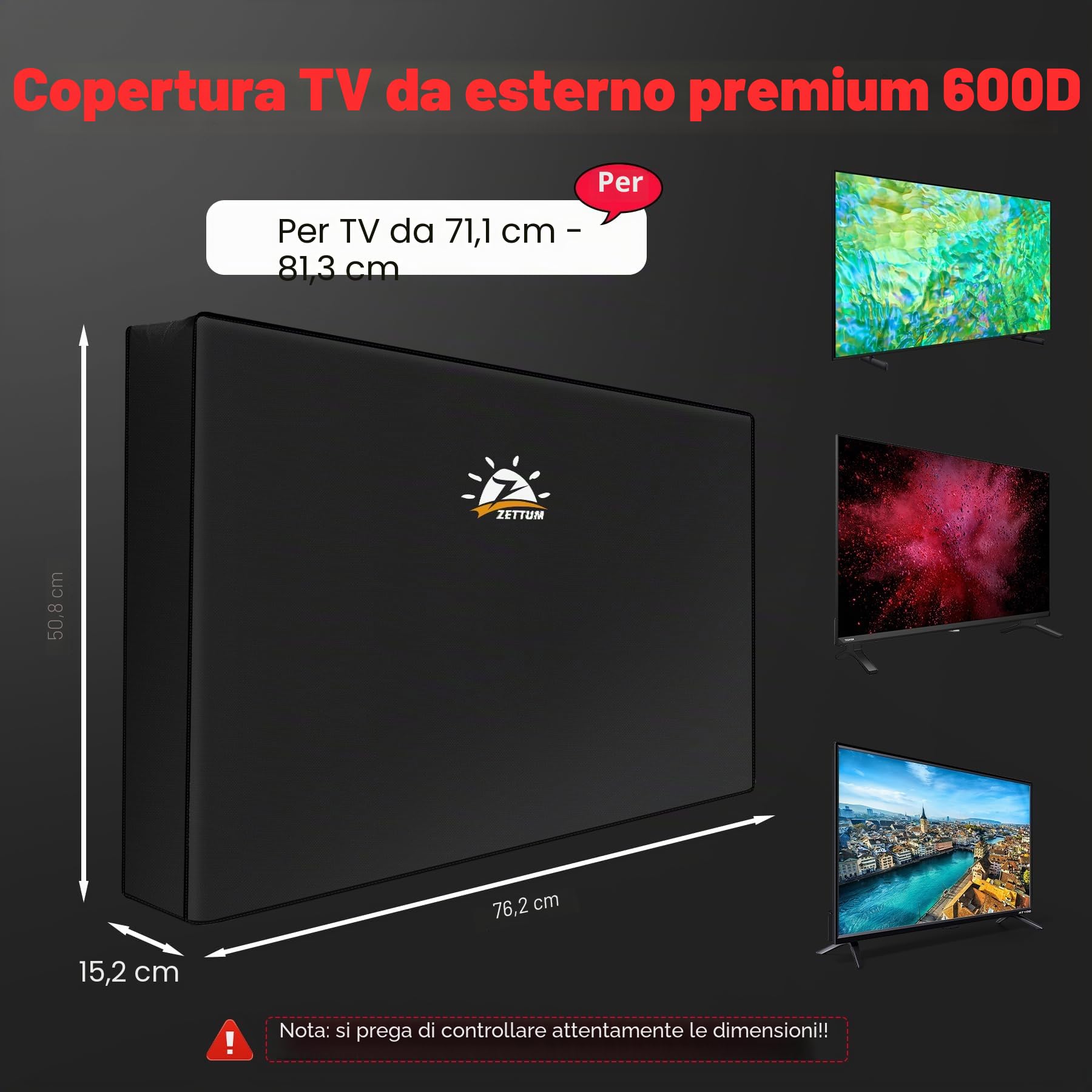 Zettum Cover TV 28-32 pollici Proteggi Schermo Rivestimento Esterno PU Oxford 600D Impermeabile Nero