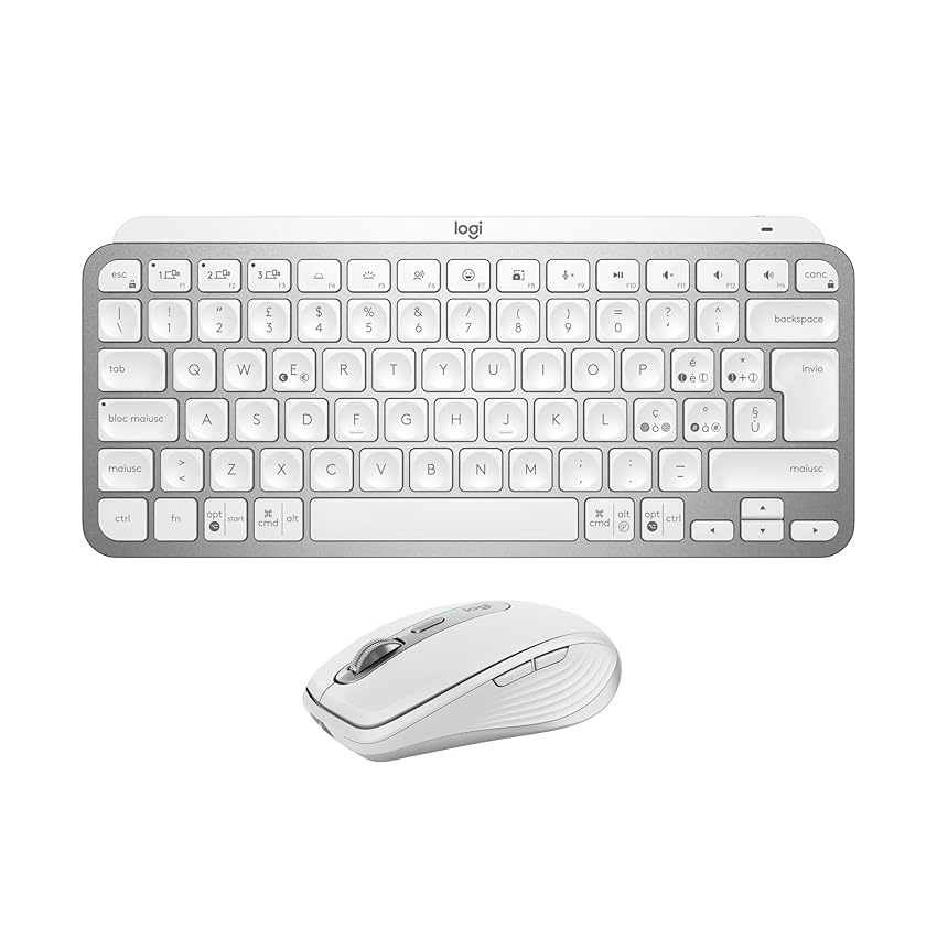 Immagine del prodotto Logitech MX Keys Mini + MX Anywhere 3S, Tastiera e mouse wireless digitazione fluida, tasti retroilluminati, scorrimento rapido, USB-C, Bluetooth, per più Sistemi Operativi, Italiano QWERTY, Pale Grey
