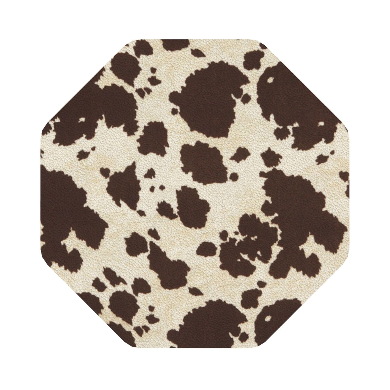 brown Cow Spots PU Leather Coasters Set of 6 Octagon Drink Coasters