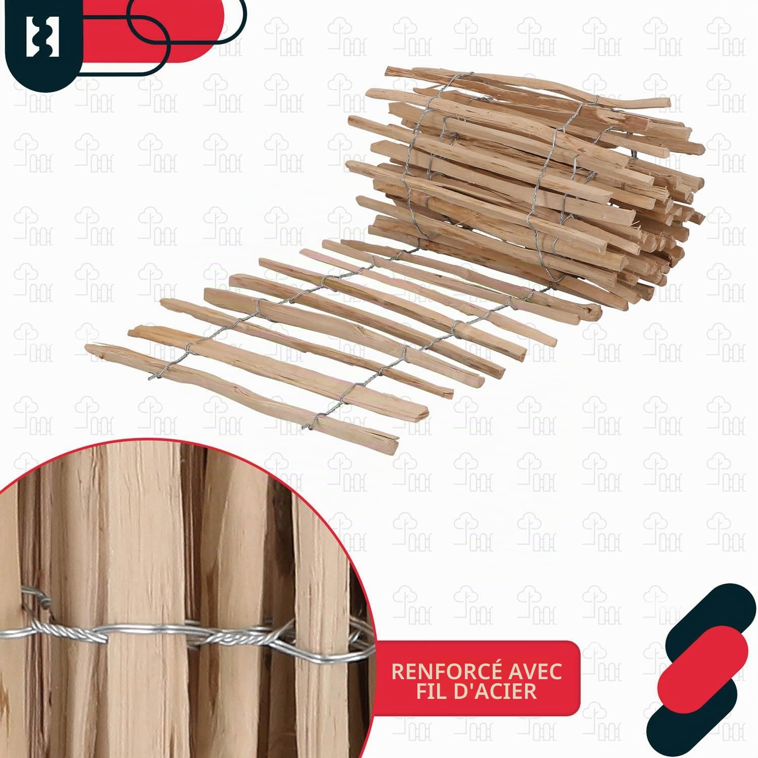 KOTARBAU® Ganivelle, Clôture Bois 0,6 x 5m, Bordure Bois Jardin, Noisetier