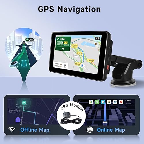 Miniatura 4 de Estéreo inalámbrico para automóvil Apple CarPlay de 7 pulgadas, Android 8 núcleos 2G+32G, radio portátil para automóvil con GPS Wi-Fi, pantalla