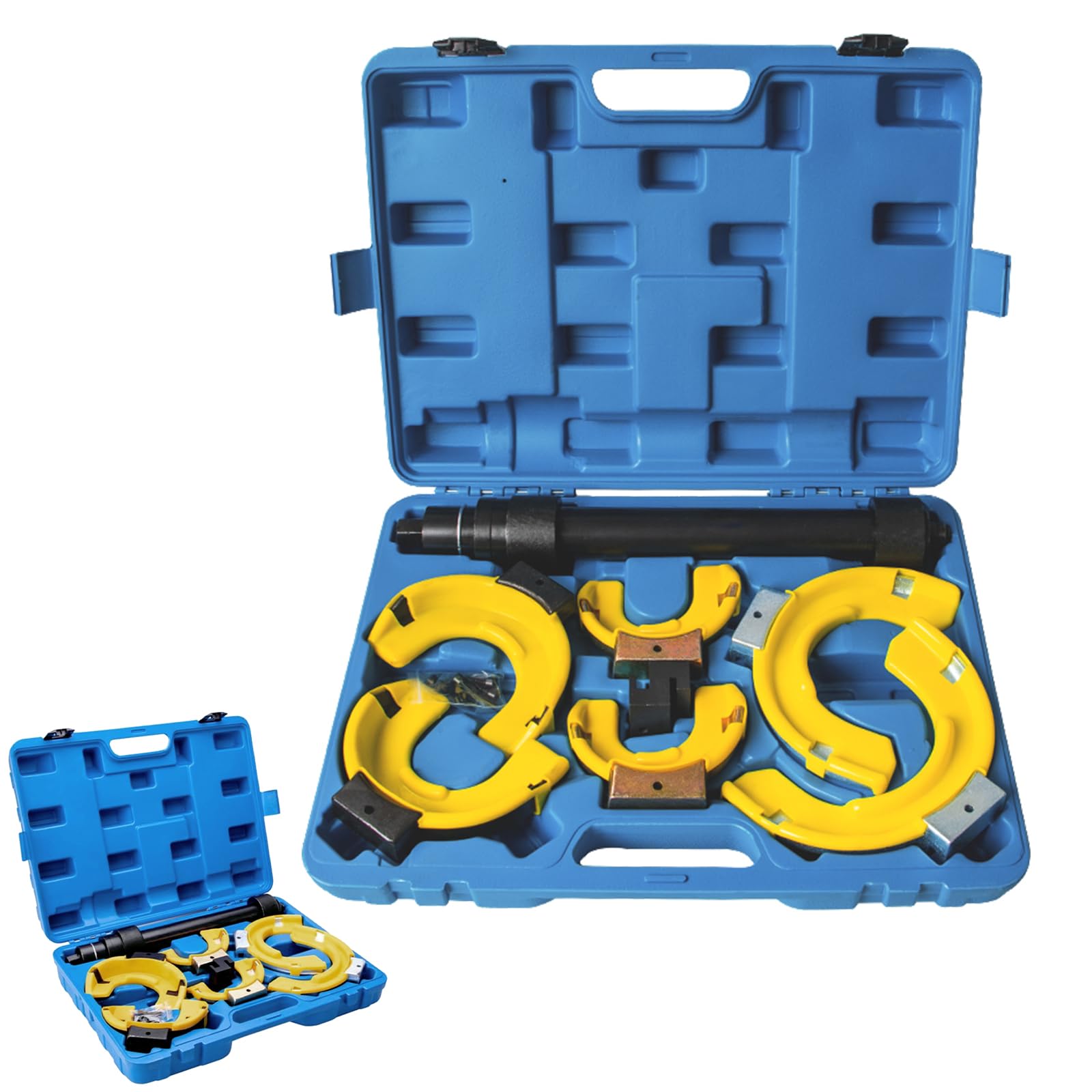 UISEBRT Juego de tensores de muelles universales para coche, tensores de hasta 1000 kg, sistema de puntal de tuning, herramientas de coche con caja de plástico azul