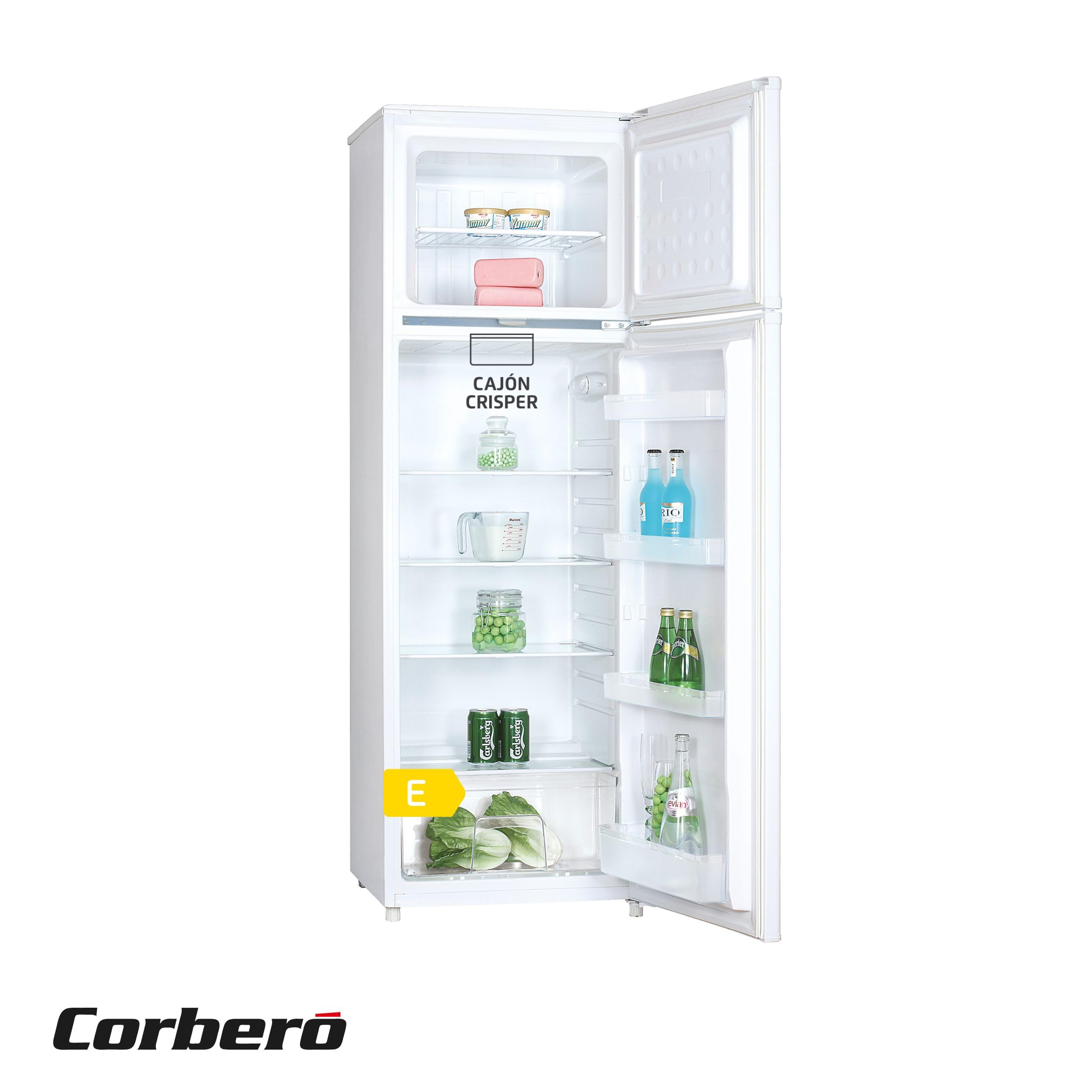 Corberó - Frigorífico 2 Puertas | CF2PH1664W | 248L | 164.5cm | Luz interior | Cajón Crisper | Estantes de cristal ajustables | Descongelación Manual | Blanco