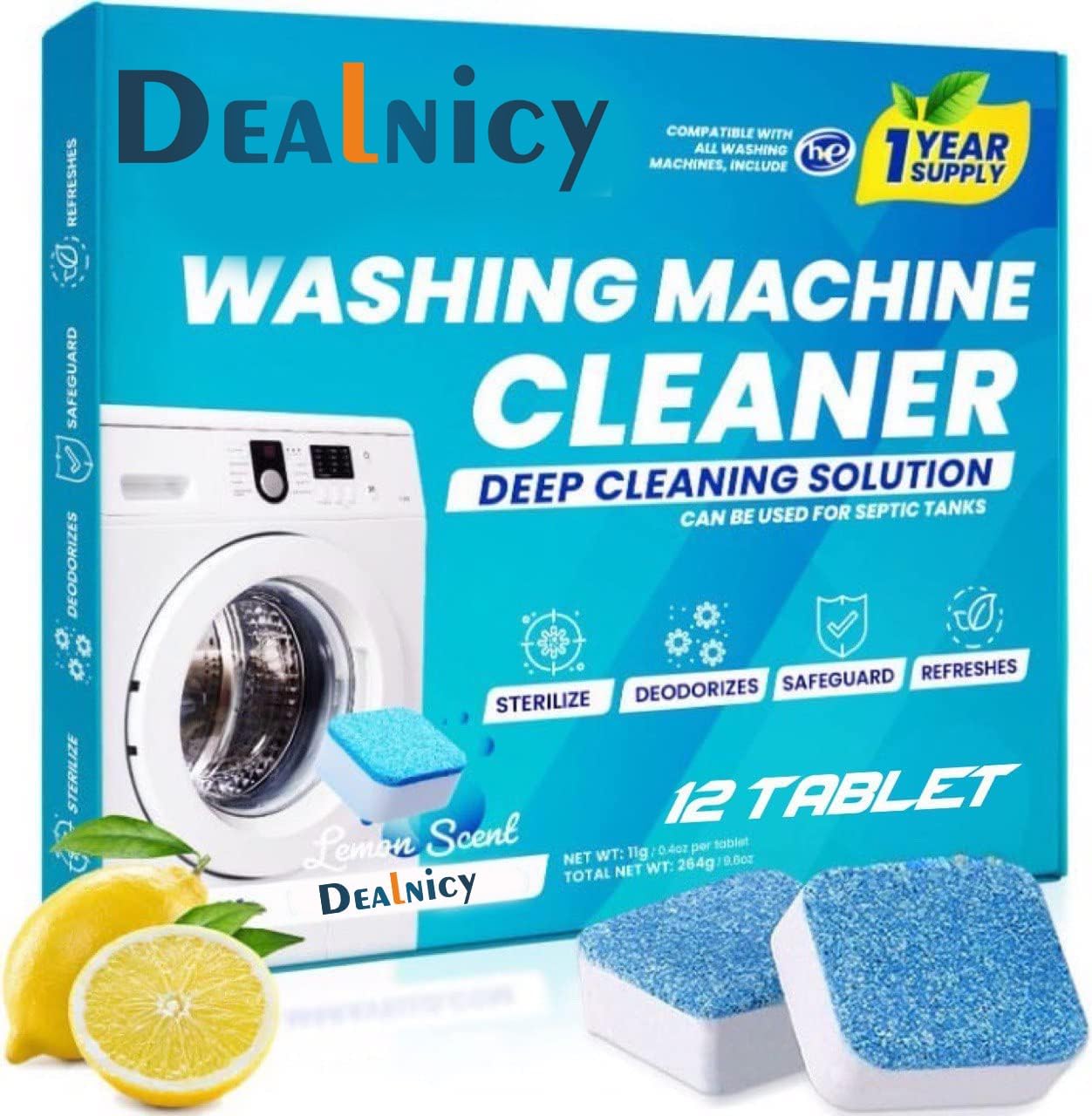 Dealnicy Pack Of 12 Washing Machine Cleaner Tablets,Descaling Powder, Deep Cleaner Tablet All Company’s Front nd Top Load Machine, Washing Machine Cleaner Tablet (PACK OF 12)