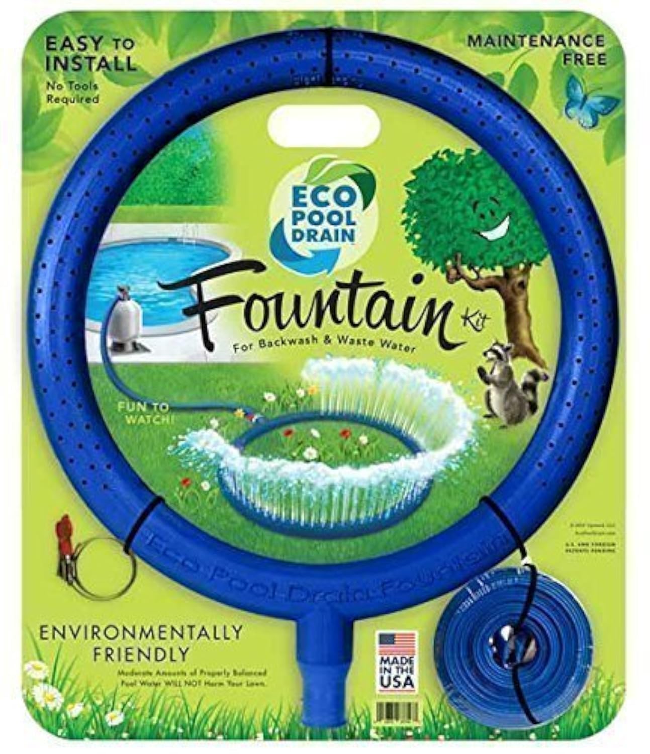 Upward Backwash Hose Eco Pool Drain Fountain Kit for Sand and Cartridge Filtration Systems, Not for DE Filtration Systems