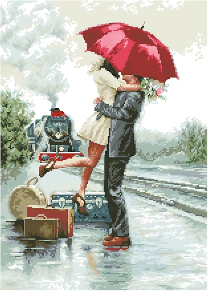 Kit Punto Croce Prestampato Coppia Romantica - Set Completo Per Ricamo 43x58 Cm - Foto 1