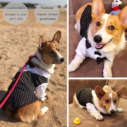 Miniatura 4 de Camisa de esmoquin a rayas para perro, traje formal con pajarita, disfraz elegante para mascotas, camisas de boda para perro, príncipe, camisa de