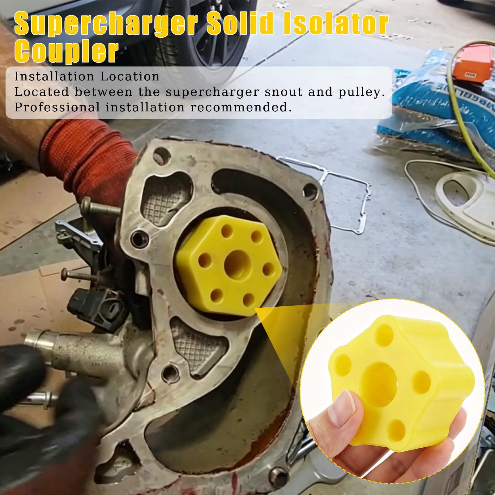 Supercharger Koppler Isolator passend für Jaguar F-Pace F-Type XF XE Land Rover Discovery Range Rover 3.0L Auto Solid Supercharger Gelb 1 Stück