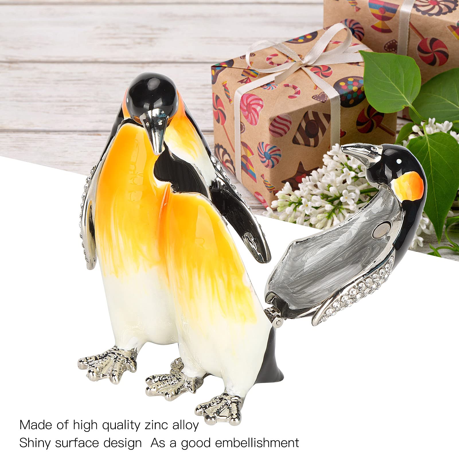 Buachois Penguins Couple Ornament Zinc Alloy Penguins Jewellery Storage Box Symbolizing Pure Love Animal Collection Decor Sculpture Home Office Desktop Crafts Statue - Image 3