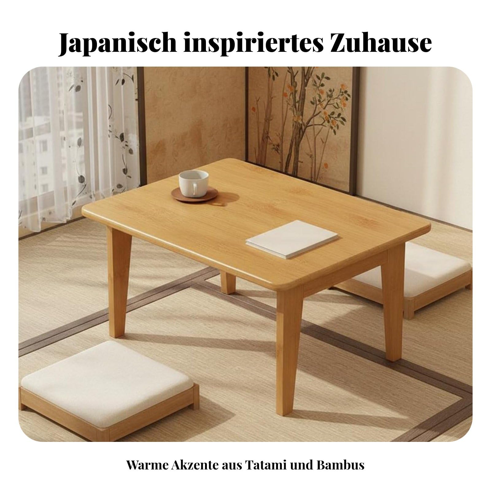 Table Basse Pliante en Bambou Naturel Table Thé Tatami Style Japonais Table d'Appoint Repliable pour Collation Travail Lecture Balcon Adaptée aux, Naturel, 60 37 26.2cm