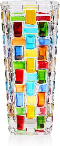 VanEnjoy Jarrón de vidrio de color de 7.7 pulgadas para florero de vidrio soplado a mano para flores, jarrón de mosaico único para decoración de