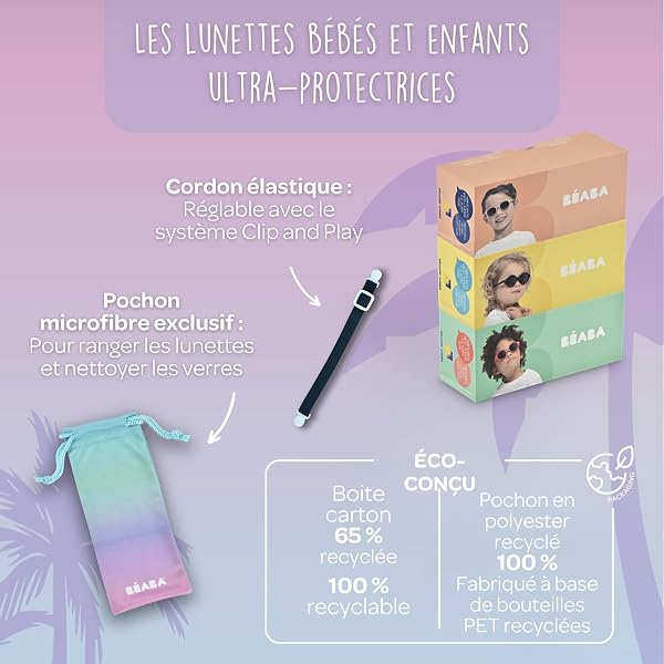 Béaba, Lunettes de soleil pour bébé 0-9 mois, Protection 100% UV - CAT 4, Protection Latérale, Confort Optimal, Bandeau élastique ajustable, Collection Glee, Lila - 5