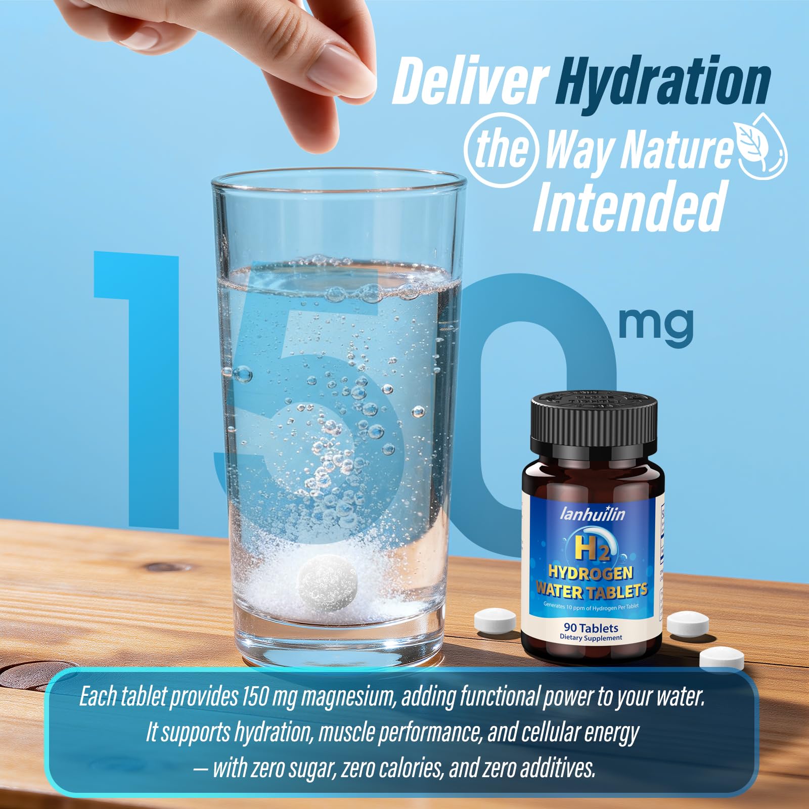 Hydrogen Tablets with 150mg Magnesium – 10 PPM H2 Molecular Hydrogen Tablets for Drinking Water, Supports Healthy Aging, Cellular Energy, Recovery & Brain Health – GMO-Free & Gluten-Free, 90 Tablets — Amazon image 2