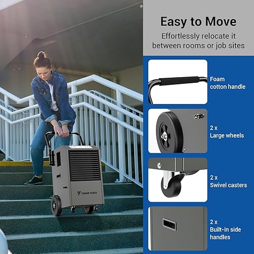 Miniatura 6 de Traver Force - Deshumidificador comercial, deshumidificador grande de 140 pintas con manguera de drenaje de bomba, hasta 5,000 pies cuadrados, para