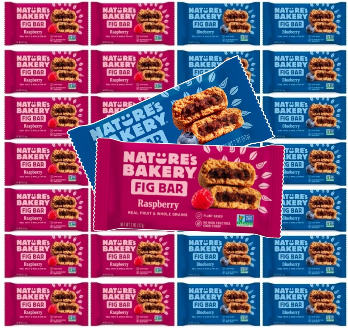 Nature- Bakery' Soft Baked Whole Grain Fig & Fruit Bars Variety Pack, 32 Individally Wrapped Twin Packs (2 oz Each), Real Fruit Filled Snack Bars for Lunch, School & On-the-Go