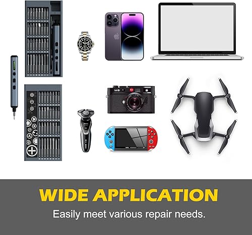 Miniatura 4 de Mini destornillador eléctrico, juego de destornilladores de precisión con luz LED y 64 puntas magnéticas, 5 ajustes de par, herramienta de