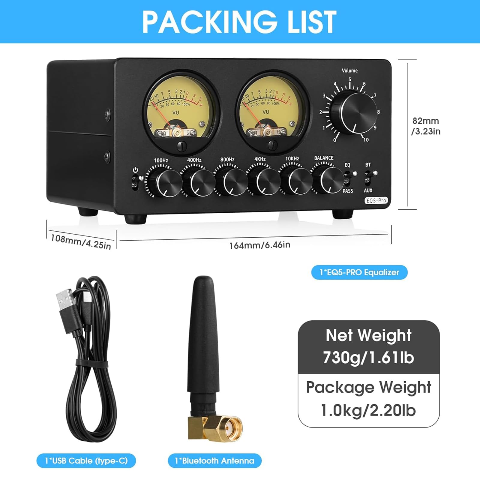 Preamplificatore Phono, Preamplificatore Audio, Equalizzatore EQ a 5 Bande Con Misuratore VU Con Tubo Stereo Di Guadagno Pre-amplificatore, Manopola Di Controllo Indipendente,decorazione Dinamicamente