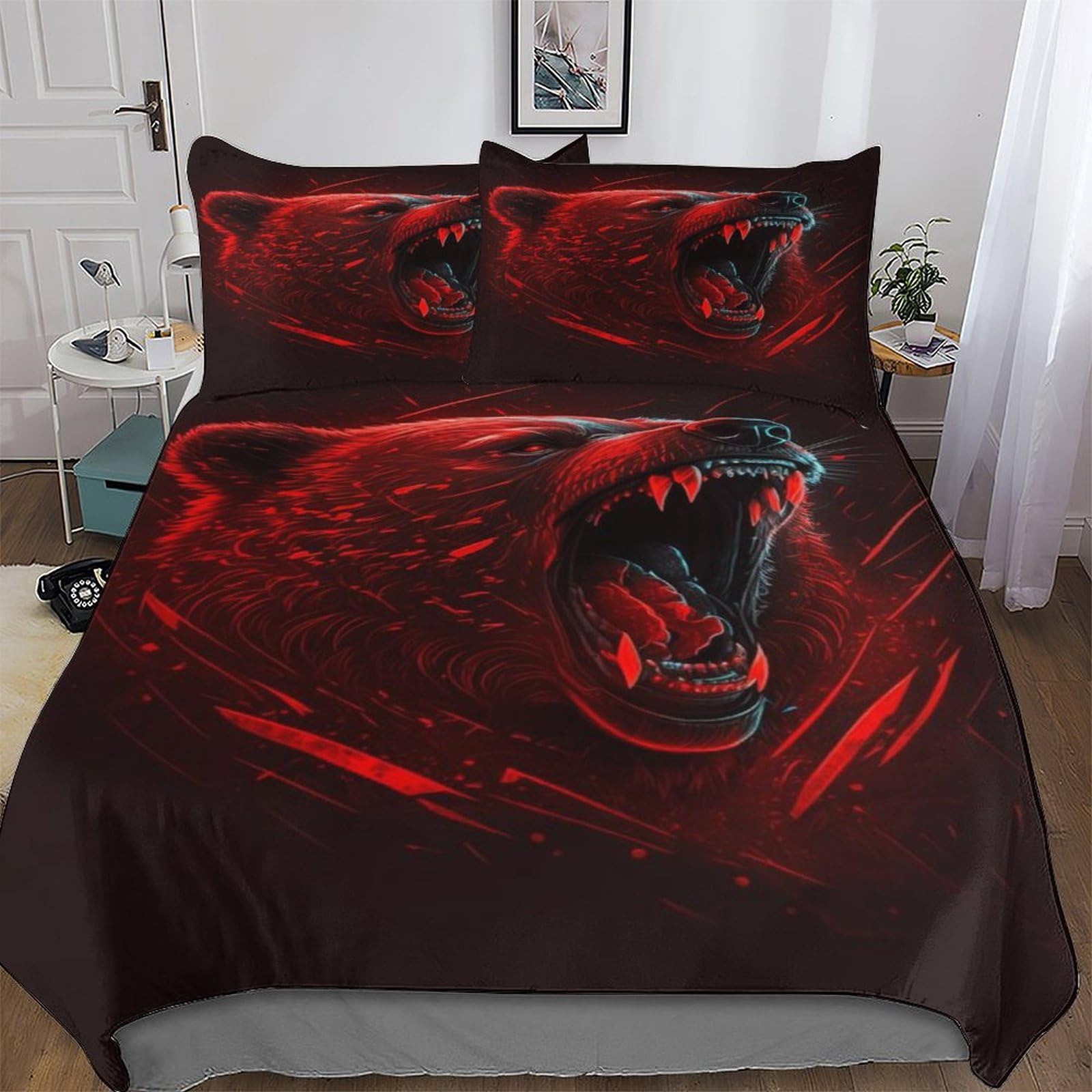 Parure de lit microfibre hypoallergénique 200x200 et housse de couette ours 3D