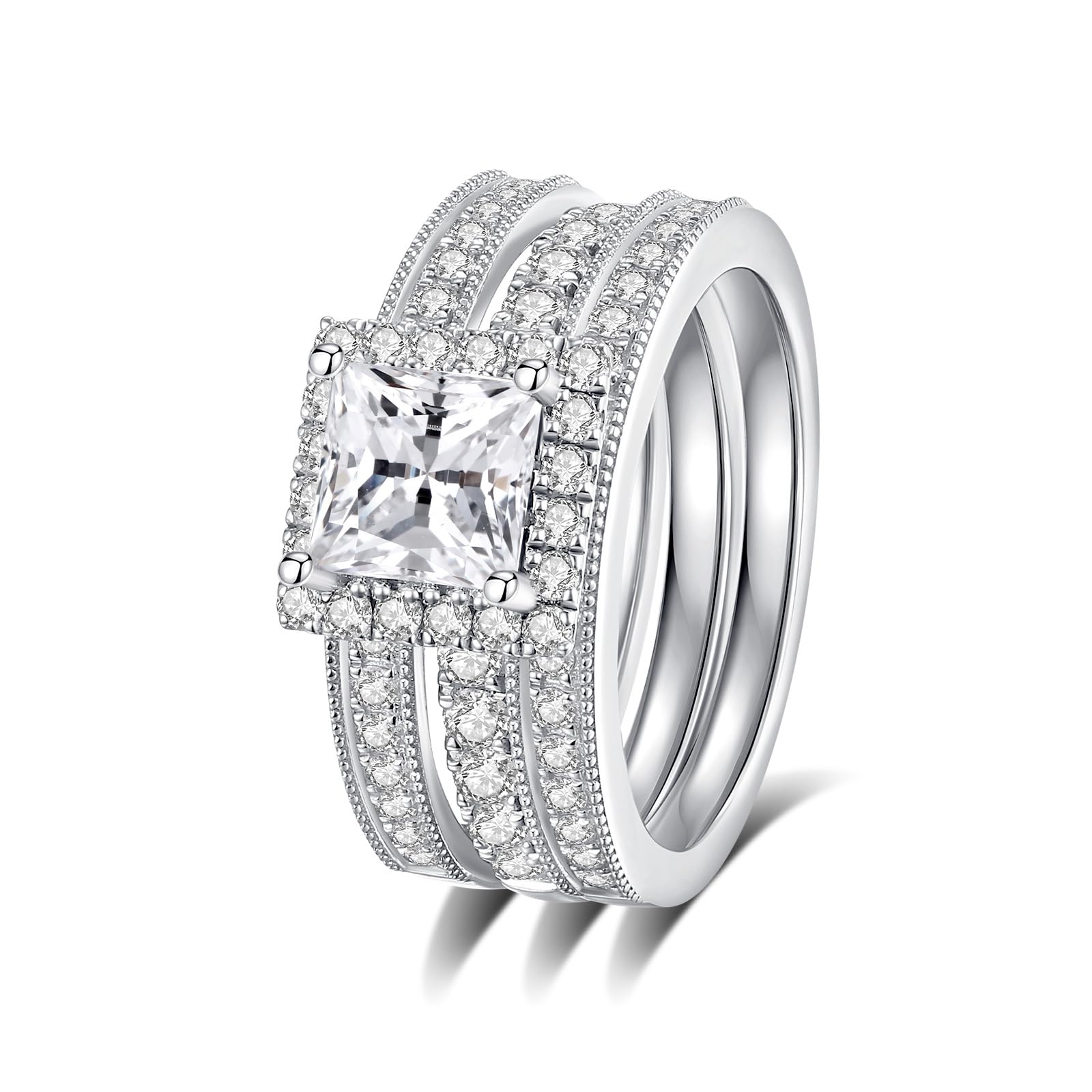 Boieiyftrp 2.5CTTW Moissanite Bridal Ring Sets For Women D Color VVS1 round Cut Butterfly S925 Sterling Silver Plated 18k White Gold Engagement