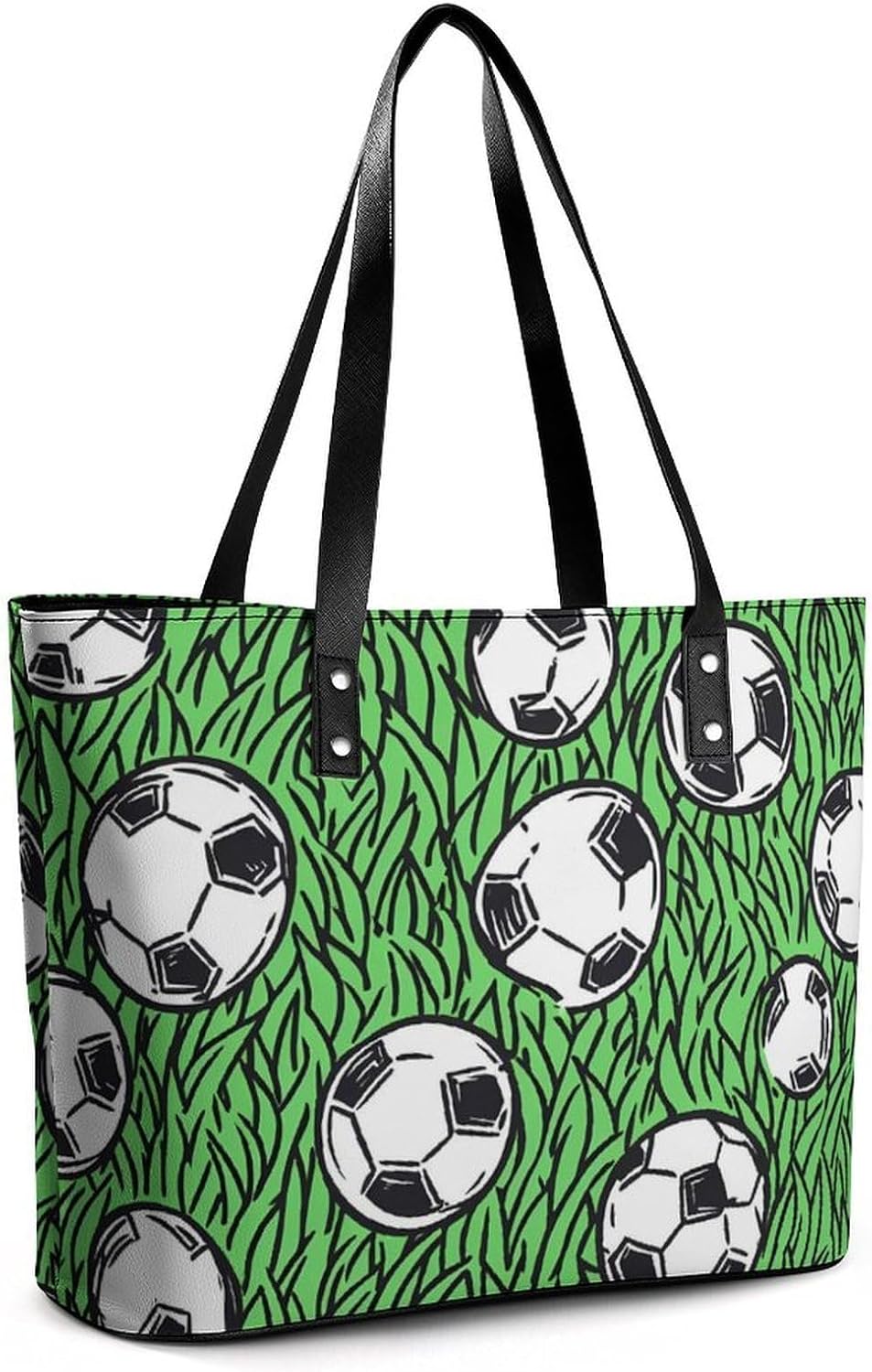 Soccer Balls On Grass Women's Tote Leather Handbag Shoulder Bag Purse for Shopping Travel