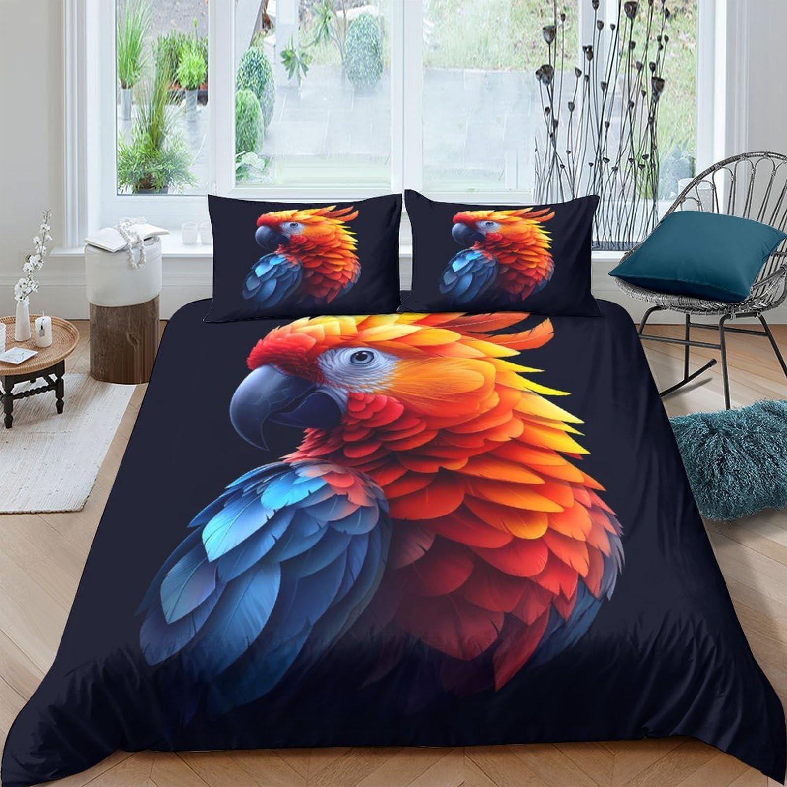 Ctjqhvkz Style-10 3D Printed Vibrant Parrot Fitted Sheet Microfiber Soft Breathable Tropical Bird Bed Cover For Bedroom Dorm Decor Single（135X200cm）